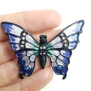 Vintage Purple Enamel Butterfly Brooch, Colorful Wings Large Size Insect Bug